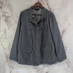 Talbots Jacket Womens 14W 1X Blue Striped Zip Nautical Casual Cotton Safari